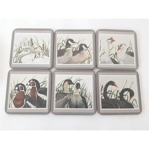 Pimpernel De Luxe Finish Coasters Set Of 6 Cork Back Vtg Duck Goose
